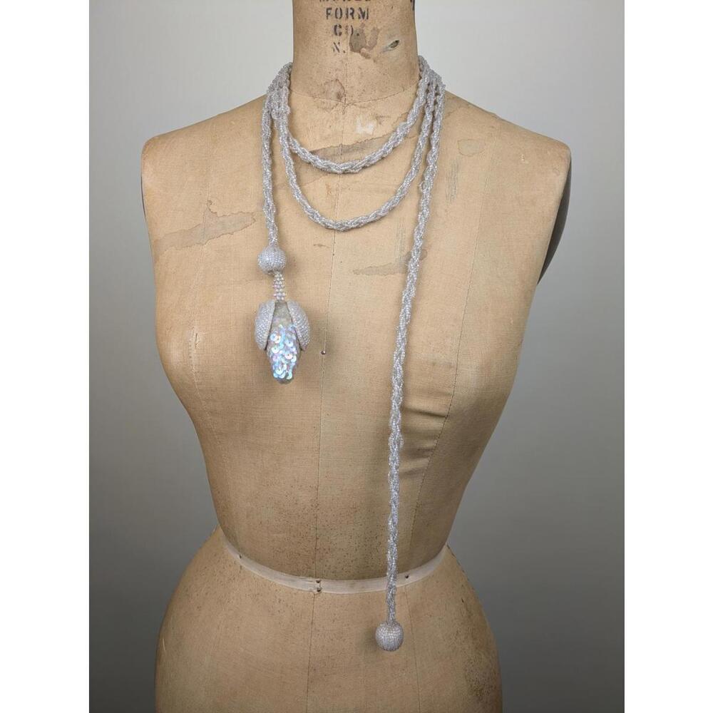 antique rare cream floral tassel necklace belt